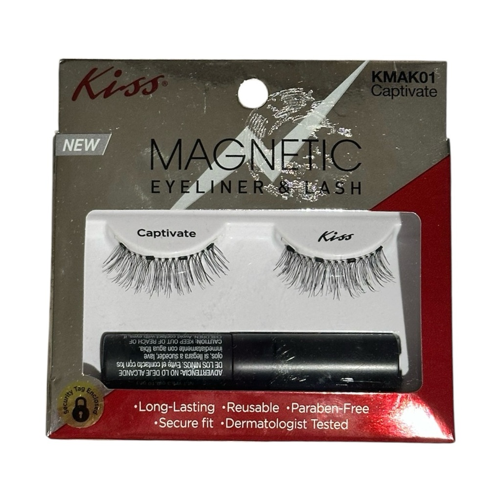 KISS Magnetic Eyeliner & Lash Kit, Captivate Synthetic False Eyelashes and Liner